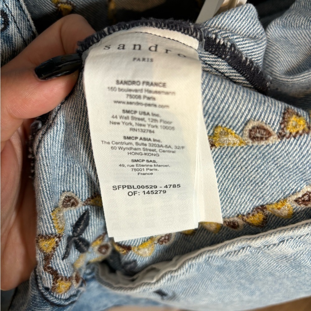 Brand new with tag AUTHENTIC women denim Sandro embroidered Jacket 40! - Picture 13 of 17